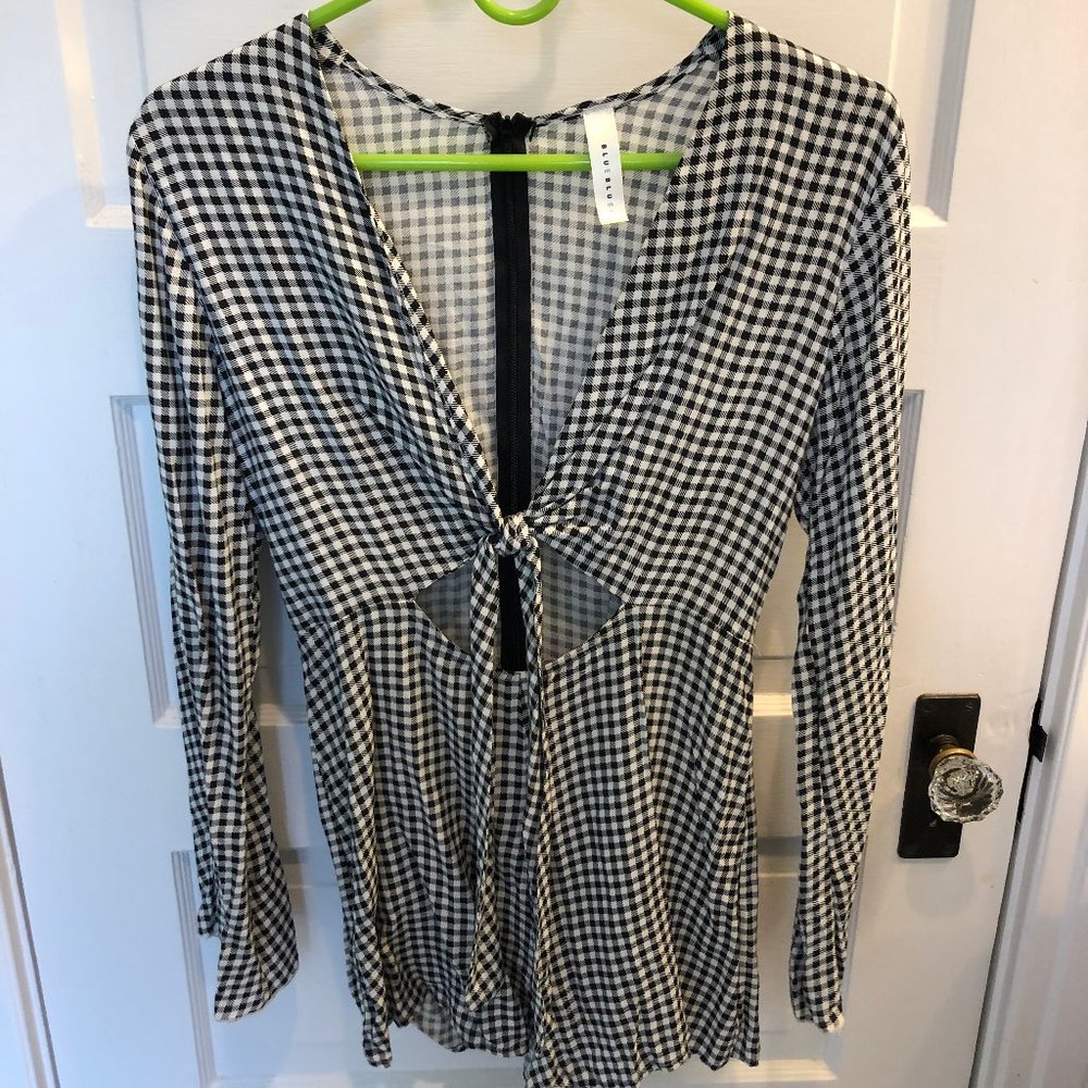 Blue Blush Black and White Gingham Romper Size S